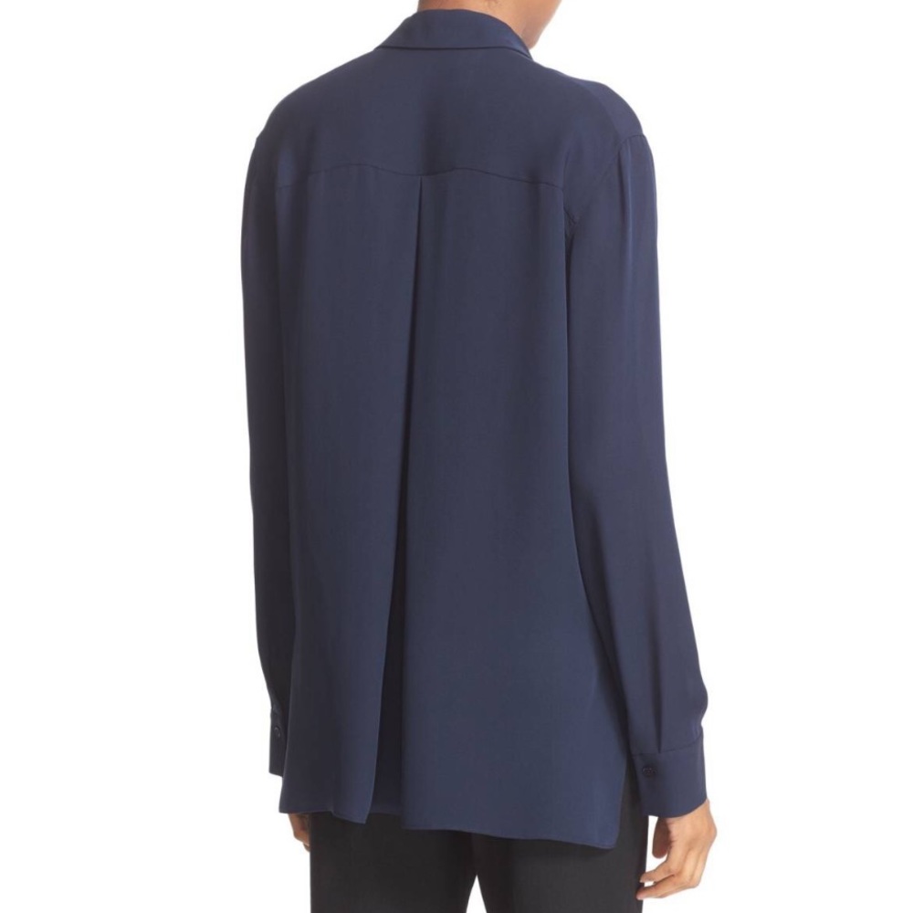 Vince 100% Silk Concealed Button Down Blue L - Picture 2 of 7